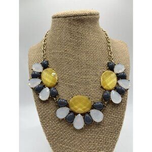 Charming Charlie Statement Necklace Yellow & White Oval Beads Floral Design Gold